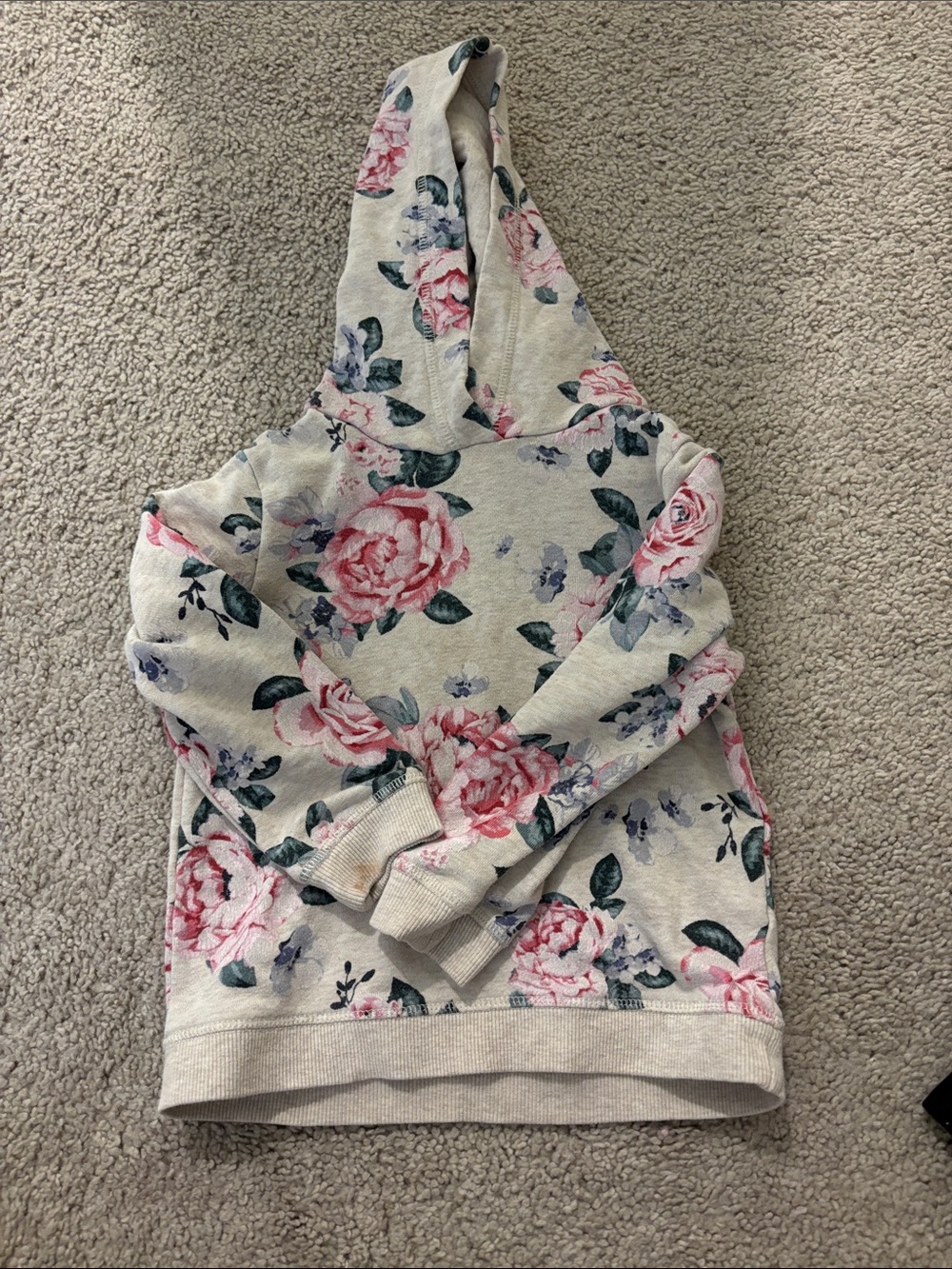 H&M Cream Floral Hooded Sweatshirt with Pink Rose Print